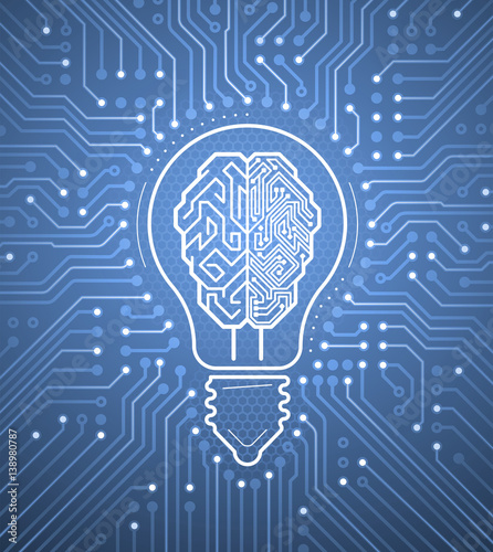 Creative Cybernetic Brain. Vector illustration on the subject of creating thinking Artificial Intelligence.