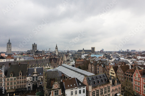 Architecture of streets of Ghent town  Belgium in rainy day in winter