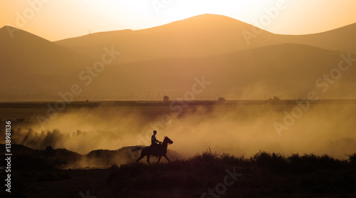 A man riding horse silhouette © Davut