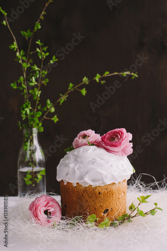 Easter Cake with raisins on a dark background