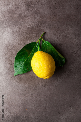 Fresh big natural lemon with leaves