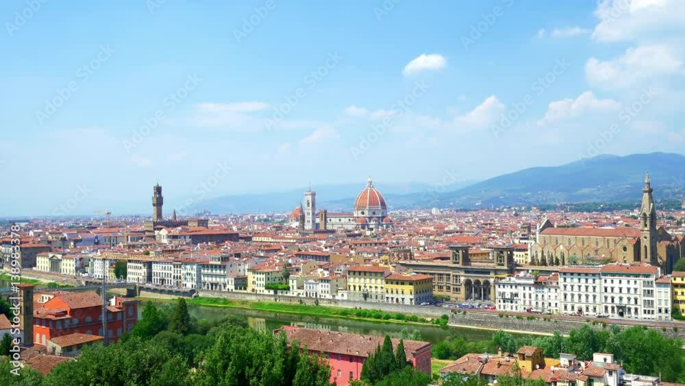 Aerial view of Cathedral Santa Maria del Fiore, Florence, Italy. Cloudy sky, time-lapse Aerial view of Cathedral Santa Maria del Fiore, Florence, Italy. Cloudy sky, time-lapse