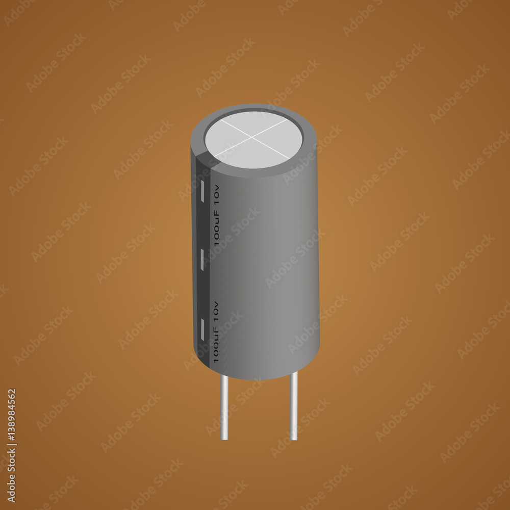 Abstract of the capacitor. Icon of the capacitor. The electronic component. Vector illustration. 3D icon of the capacitor. Abstract of the capacitor. Icon of the capacitor. The electronic component. Vector illustration. 3D icon of the capacitor.