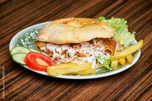 Gyros, greek wrapped sandwich similar with turkish doner kebab,