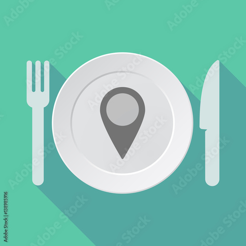 Long shadow dishware with a map mark