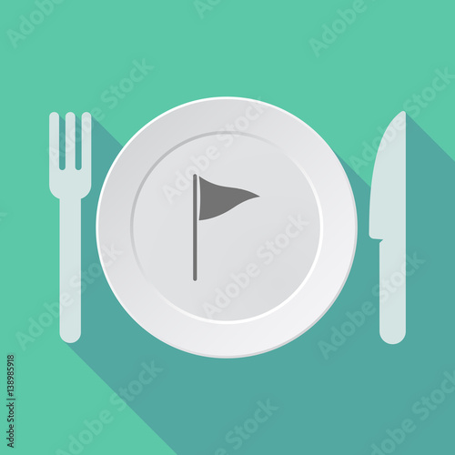 Long shadow dishware with a golf flag