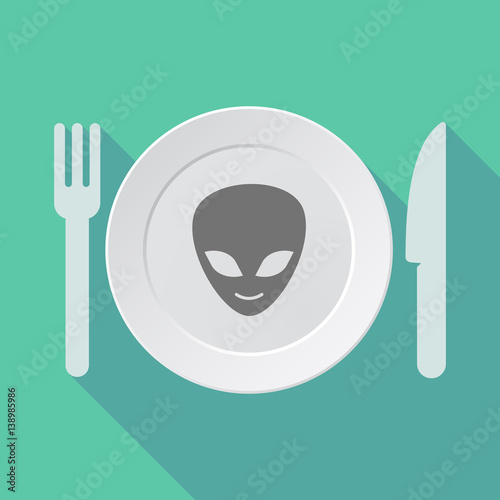 Long shadow dishware with an alien face