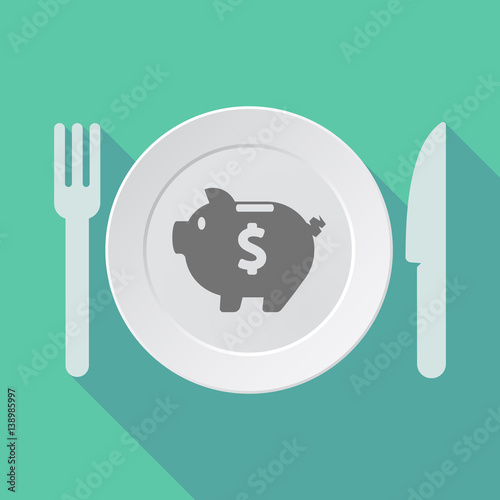 Long shadow dishware with a piggy bank