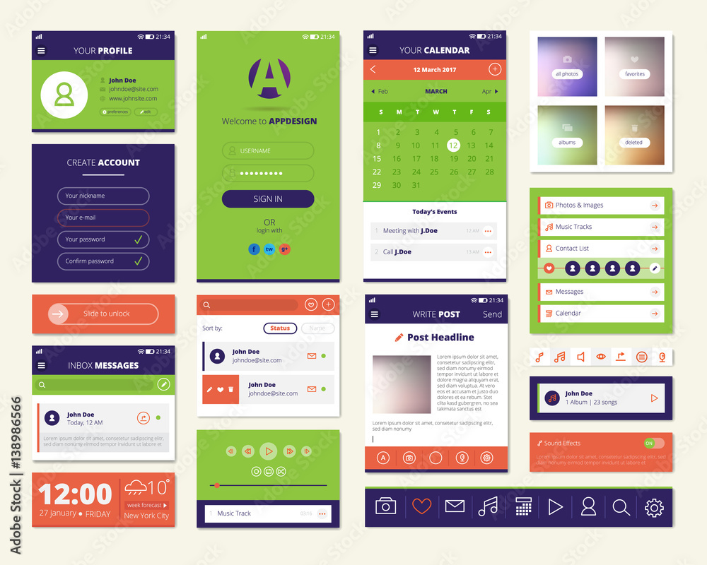 Mobile Apps Screen Elements Set