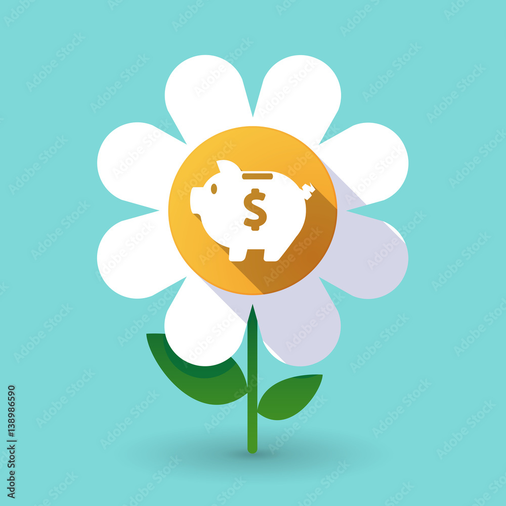 Fototapeta premium Long shadow daisy with a piggy bank