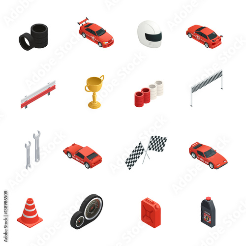 Racing Isometric Icons Set