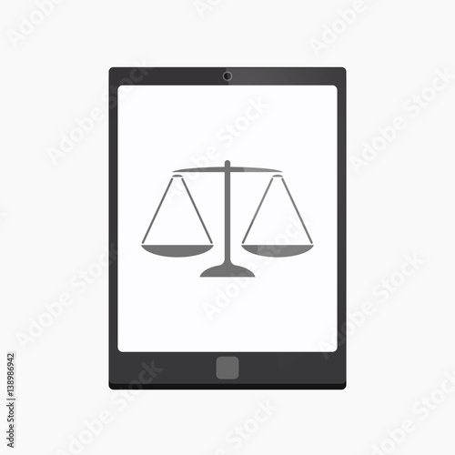 Isolated tablet pc with a justice weight scale sign