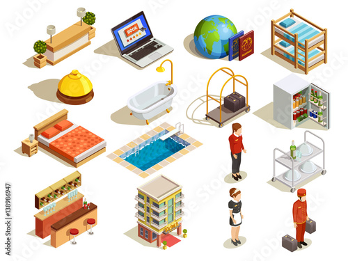 Hotel Isometric Elements Set