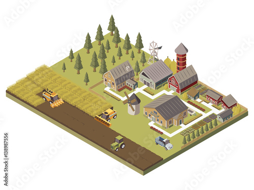 Farm Buildings And Cultivated Fields Illustration 