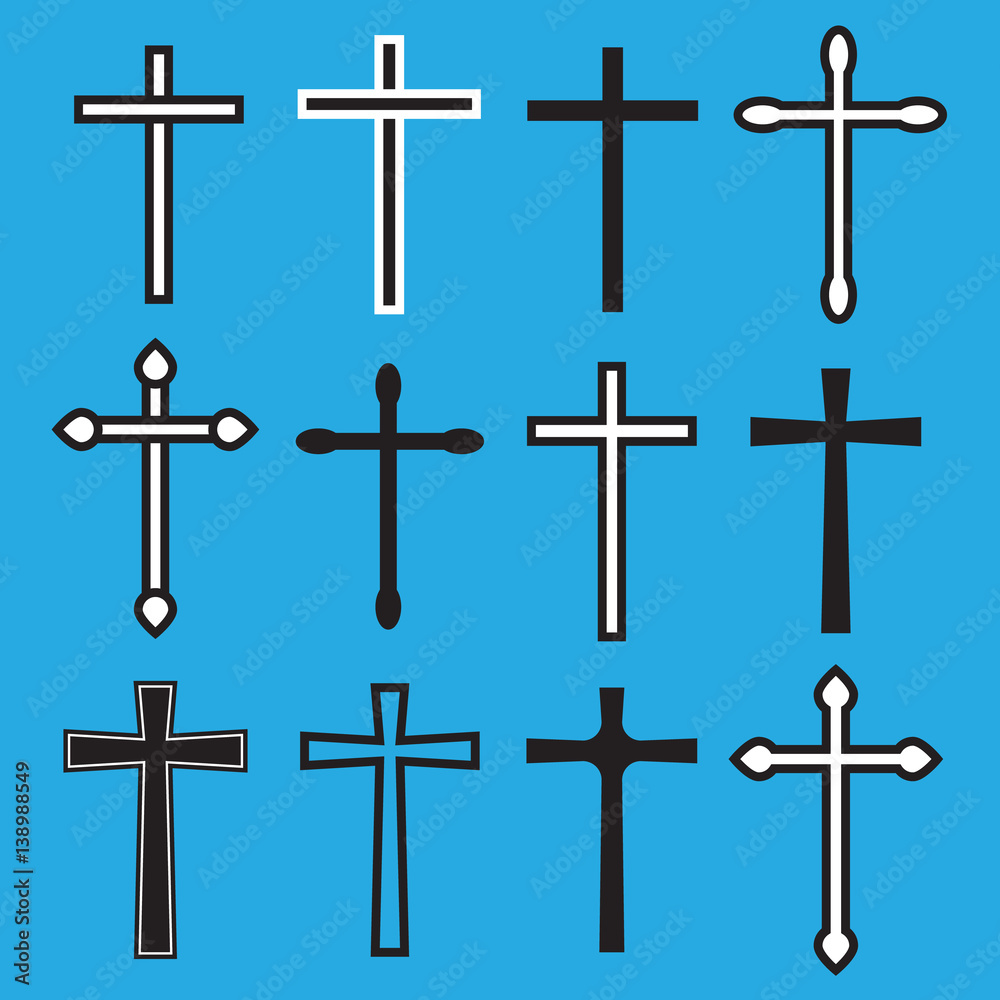 Christian cross icons. line black christian cross. Cross vector