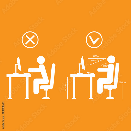 Correct and bad spine sitting posture vector
