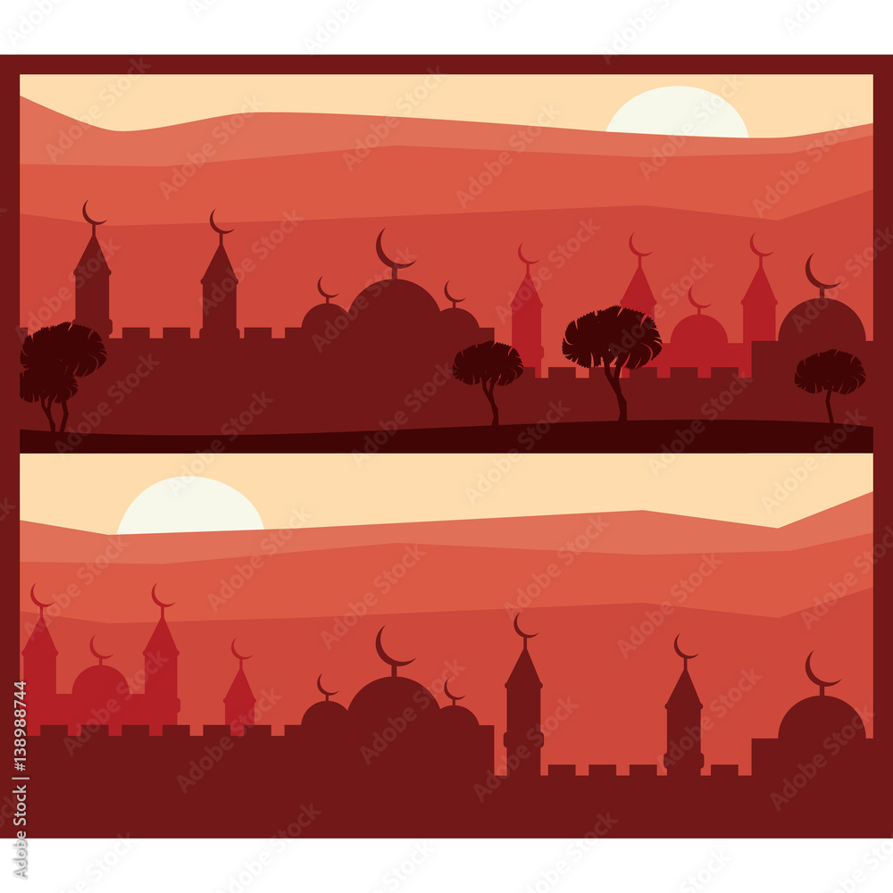 Horizontal abstract banners of arab city vector background. Arab city vector