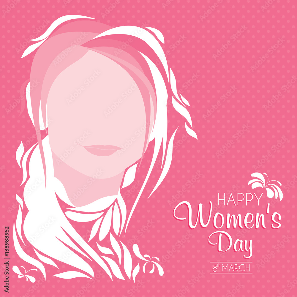 An abstract illustration of a woman with white design elements on a pink background in celebration of Women's Day An abstract illustration of a woman with white design elements on a pink background in celebration of Women's Day