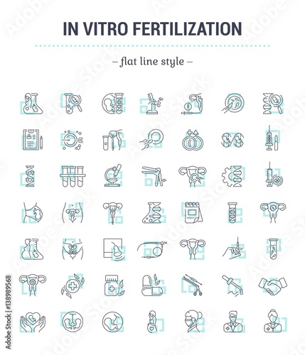 Vector graphic set.Icons in flat, contour,thin, minimal and linear design. In vitro fertilization. Simple isolated icons.Concept illustration for Web site app.Sign,symbol,element.