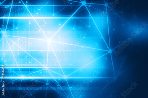 Abstract blue polygon mesh wireframe and lines glowing technology background