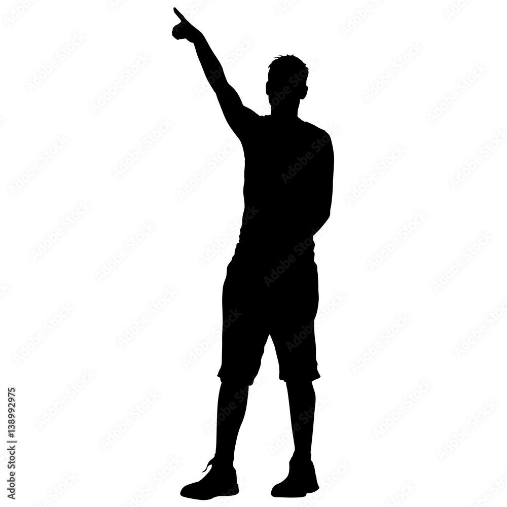 Black silhouettes man with arm raised. Vector illustration