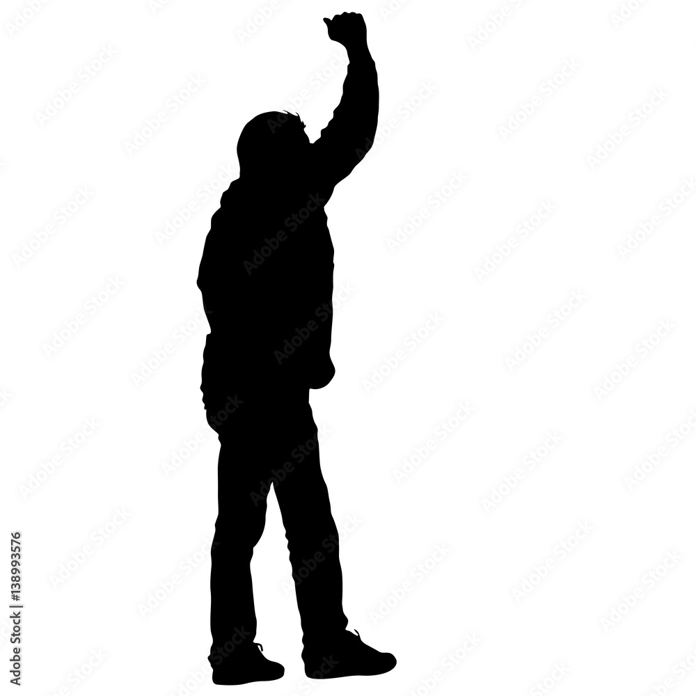 Black silhouettes man lifted his hands on white background. Vector illustration Black silhouettes man lifted his hands on white background. Vector illustration