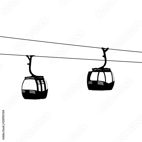 Silhouette of two air cable cabins vector illustration