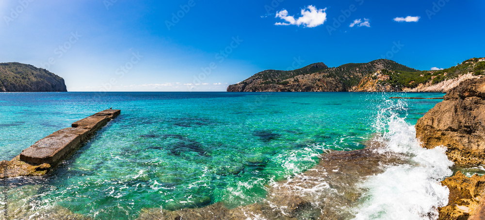 Beautiful seascape panorama at the coast of Majorca island Spain Mediterranean Sea