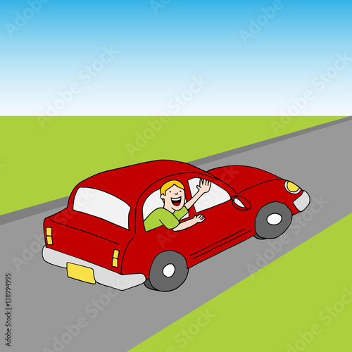 Passenger Waving Goodbye From Car  Road