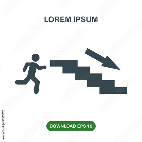 Running to exit on stairs icon vector