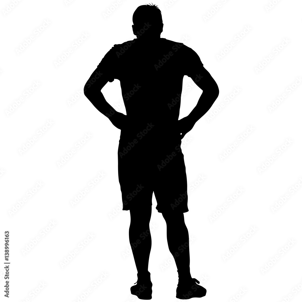 Black silhouette man holding hands on his hips. Vector illustration