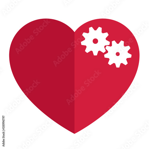 red heart with white gear inside.vector icon of a red mechanical heart medical concept.vector illustration of isolated layers on a white background