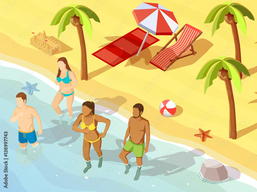 Friends Ocean Beach Vacation Isometric Poster Friends Ocean Beach Vacation Isometric Poster
