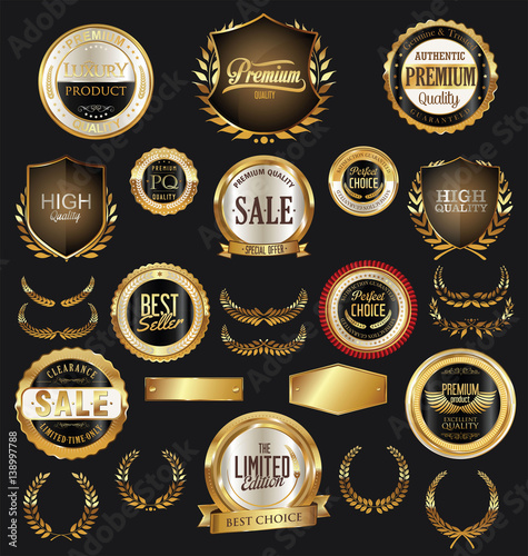 Golden shields laurel wreaths and badges collection
