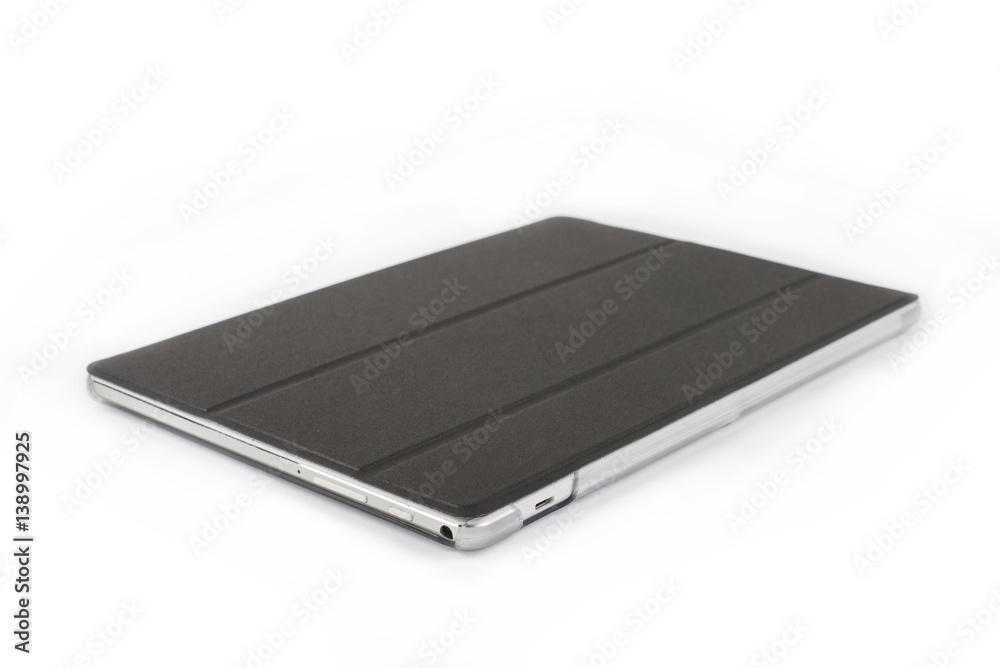 black tablet case isolated on white background closeup black tablet case isolated on white background closeup