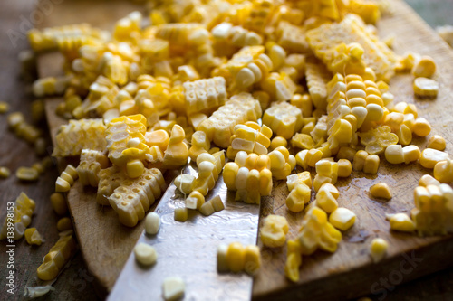 Fresh corn cut from cob, close-up photo