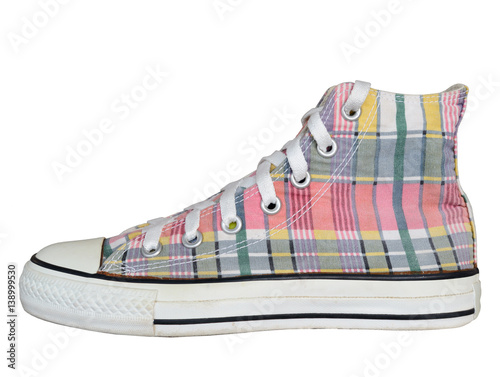 vintage style of sport plaid sneaker shoe isolated on white background with clipping path photo