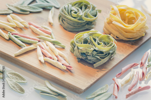 Different types of Italian pasta. photo