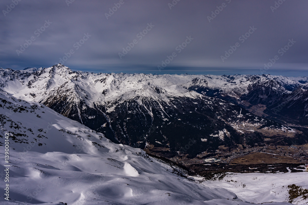 Snow and Mountains of the Little Town of Bormio, Valtellina, Italy