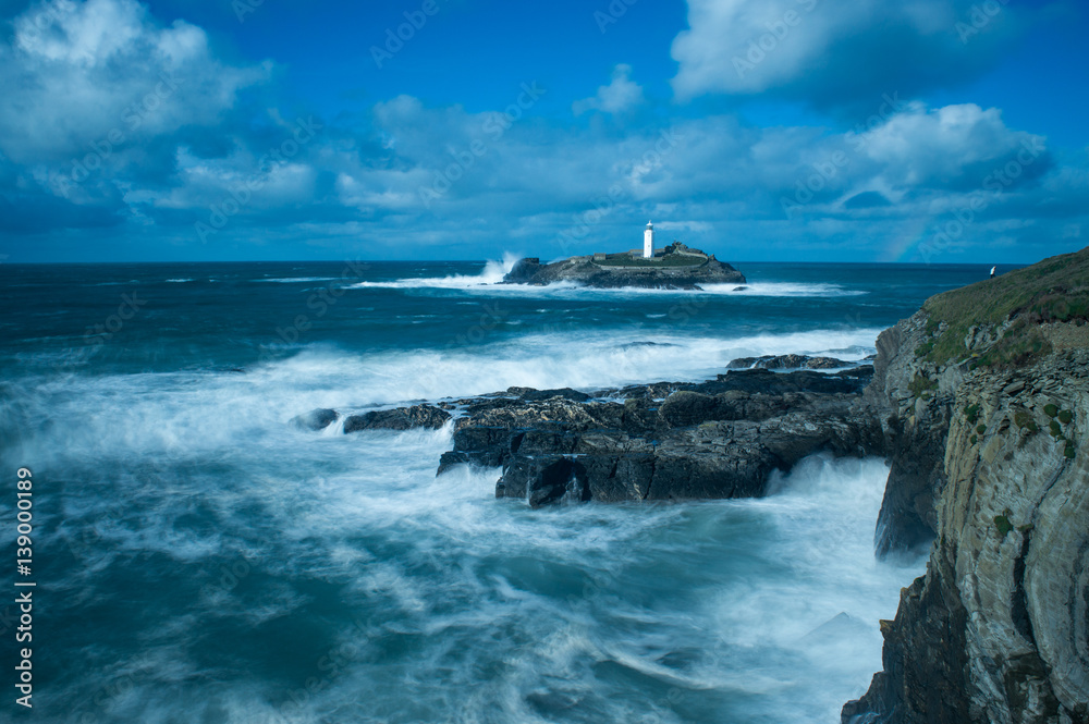 Lighthouse on a Windy Day in Cornwall