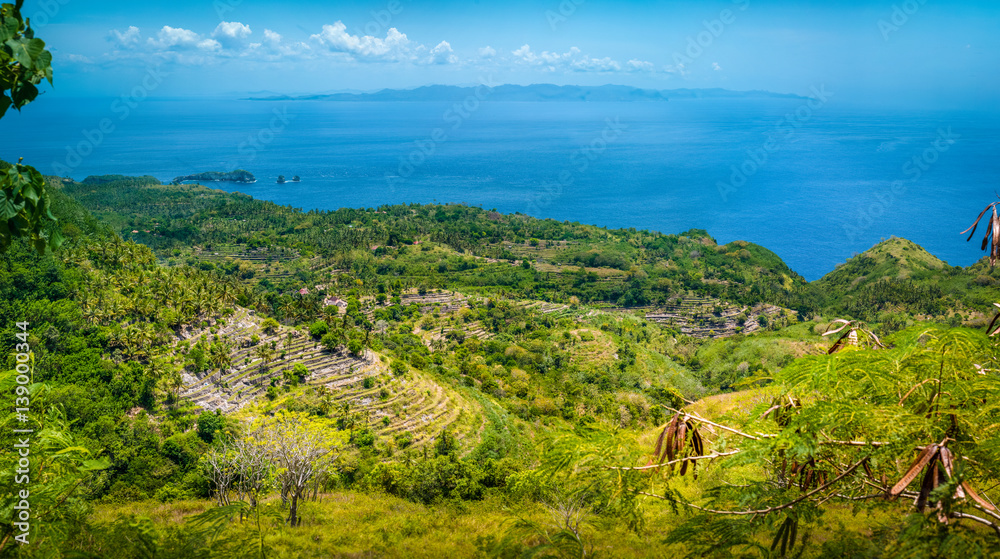 Spectacular Terrace near Abangan Hill on the Way to Suwehan Beach, Nusa Penida Island, Bali, Indonesia