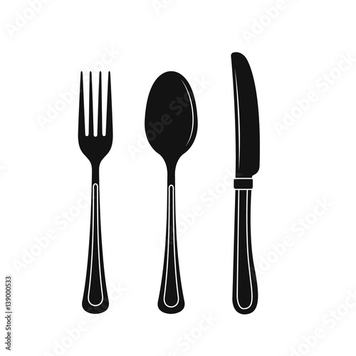 Cutlery on a transparent background. Fork knife and spoon silhouettes. Vector
