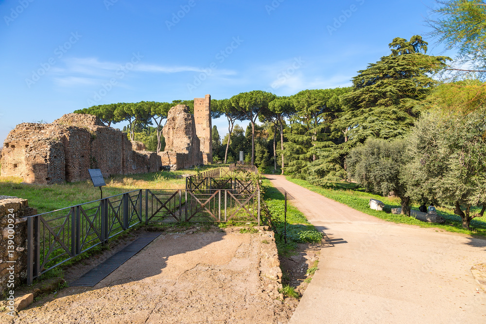 Rome, Italy. Palatine Hill: archaeological zone with ancient ruins of palaces of Roman emperors