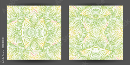 Set abstract pattern seamless. line art tracery. texture wave hair natural. Pastel color green with white background hand-drawn vector illustration