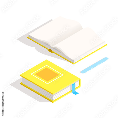 Isometric vector illustration with two book and ruler