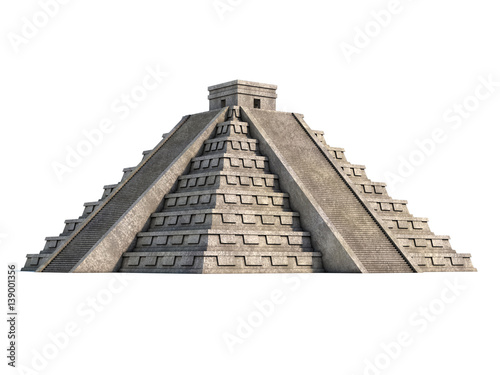 Mayan pyramid isolated on white 3d rendering