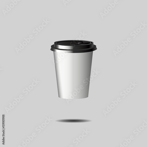 eps 10 vector realistic white cup mockup with black cover. Add your company name and logo