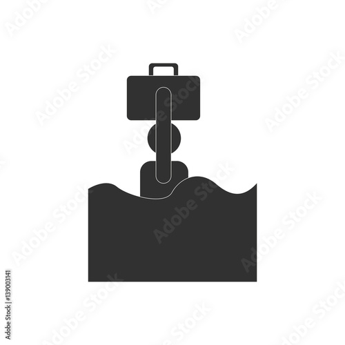 black and white Vector illustration in flat design of refugee in water