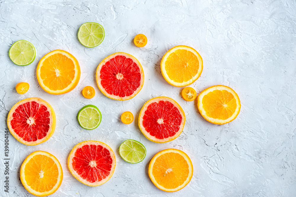 design with blood orange and lime on gray background top view mock-up design with blood orange and lime on gray background top view mock-up