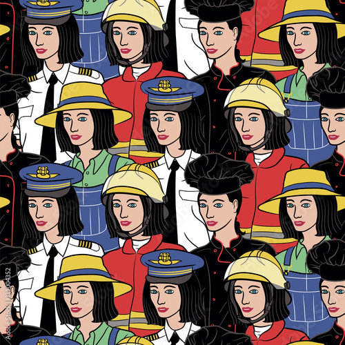 Women in men's jobs seamless pattern